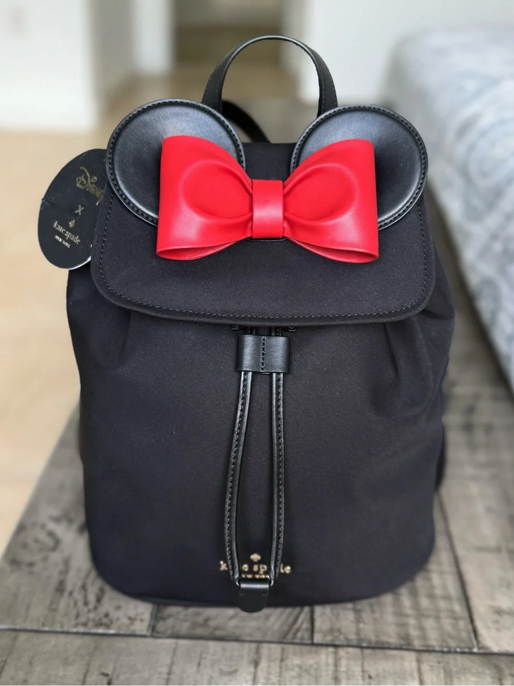 Kate Spade Disney Minnie Mouse 3D Flap Black Nylon Backpack KG589 NWT $399 Bow